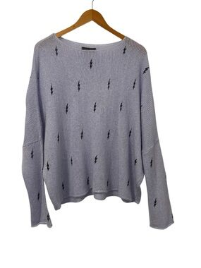 Wooden Ships Womens Lightning Bolt Print Sweater Sz M/L Blue Long Sleeve Relaxed